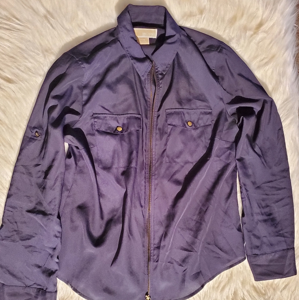 Michael Kors Zip Front Locket Blue Top